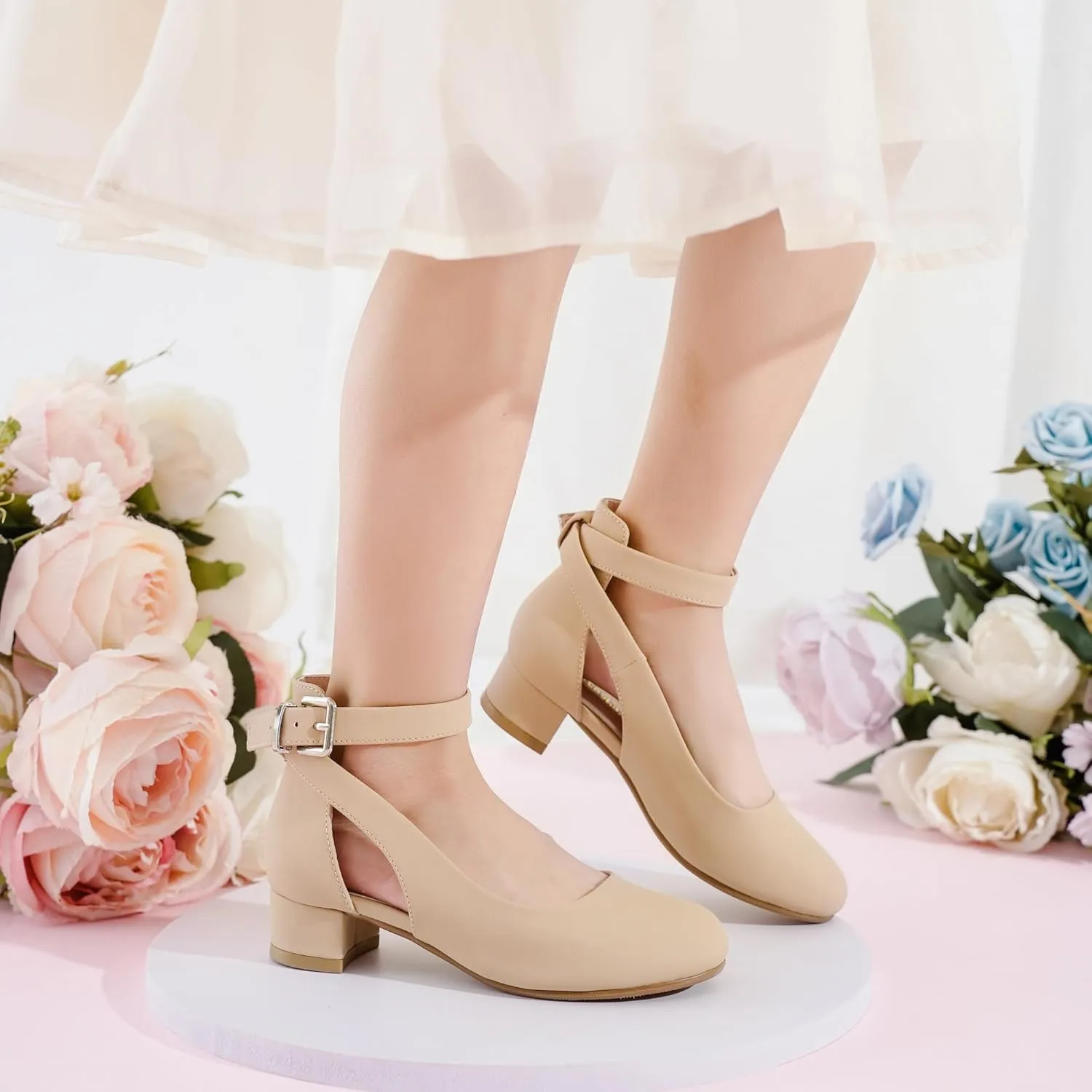 Toddler Girls Dress Shoes Flower Princess Shoes Girls Pump Low Heels Party Wedding for Little Big Kid