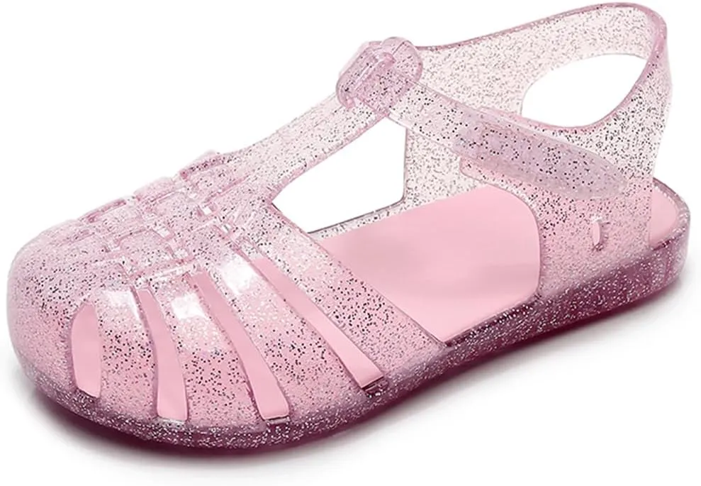 Toddler Girls Jelly Sandals Summer Outdoor Closed Toe Soft Rubber Sole Beach Water Shoes Mary Jane Dress Princess Flat