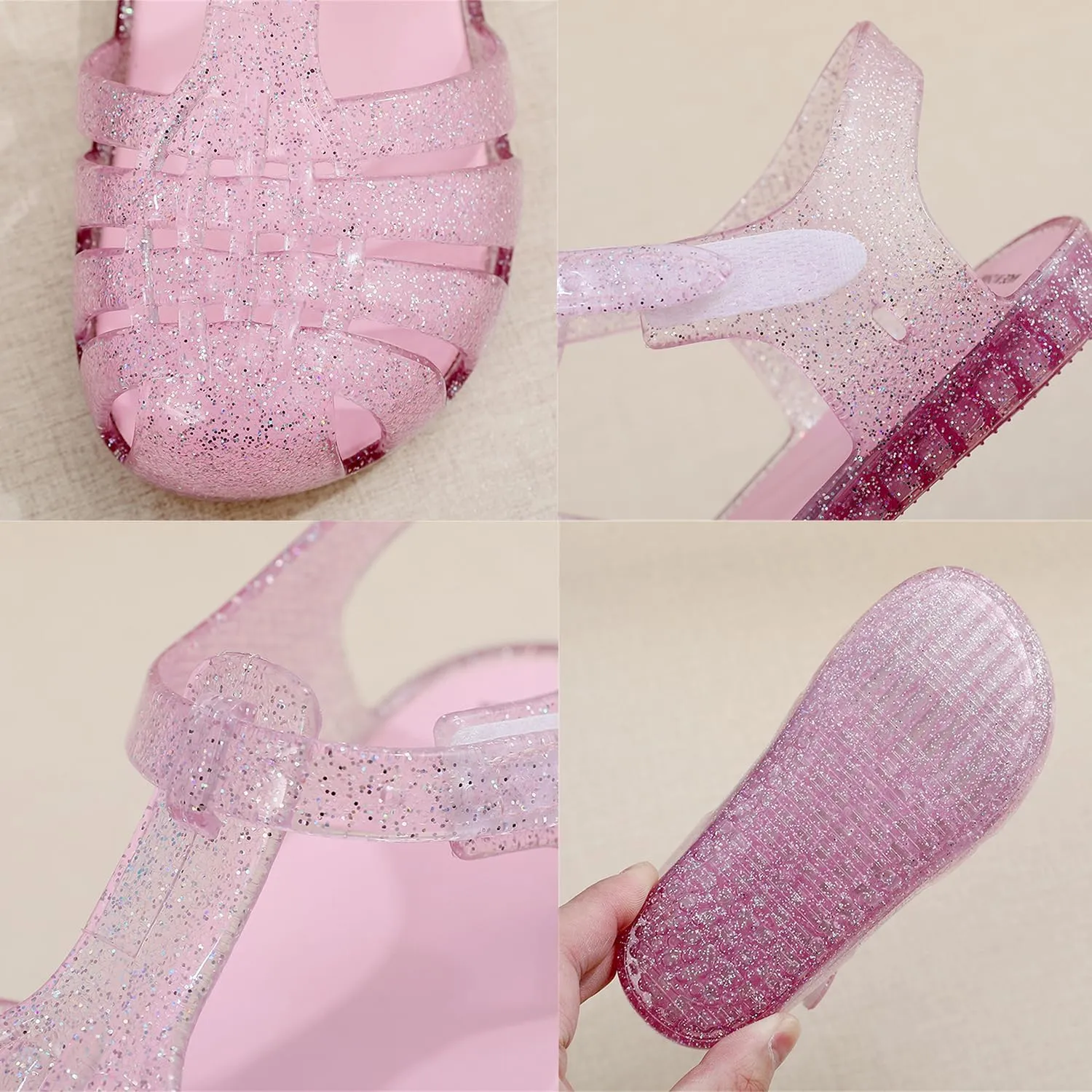 Toddler Girls Jelly Sandals Summer Outdoor Closed Toe Soft Rubber Sole Beach Water Shoes Mary Jane Dress Princess Flat