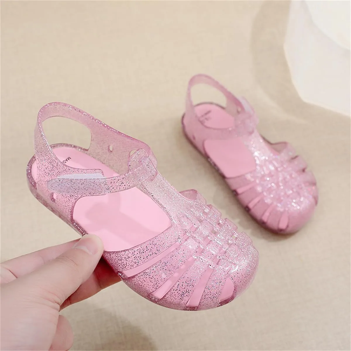 Toddler Girls Jelly Sandals Summer Outdoor Closed Toe Soft Rubber Sole Beach Water Shoes Mary Jane Dress Princess Flat
