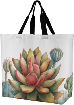Tote Bag Grocery Bag for Women Shopping Bag Watercolor Succulent Plant Handbags Beach Bag Shoulder Bag for Shopping