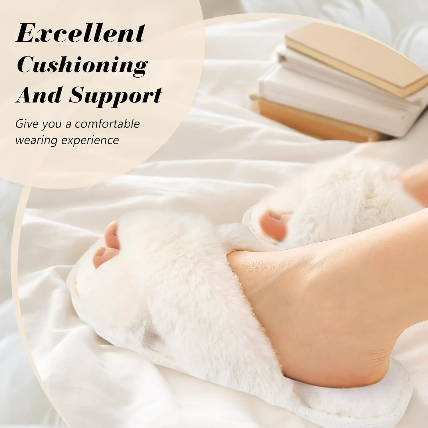Toulite Bridesmaid Slippers Set of 6 White Fuzzy Slippers for Women Bulk Fluffy Furry Open Toe Soft House Shoes