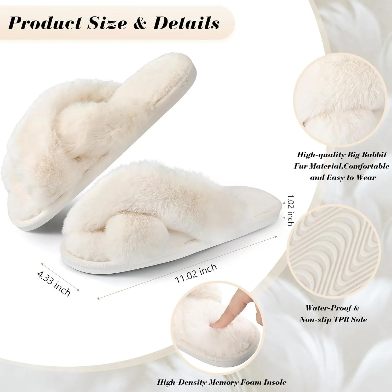 Toulite Bridesmaid Slippers Set of 6 White Fuzzy Slippers for Women Bulk Fluffy Furry Open Toe Soft House Shoes