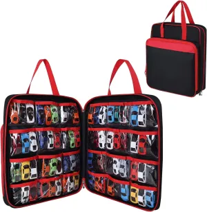 Toy Cars Carrying Case Compatible with Hot Wheels Up to 99pcs, Portable Car Toy Storage Organizer Bag for 1/64 Scale Toy Cars, Matchbox Cars, Dolls, Mini Toys, Bag Only (Red)