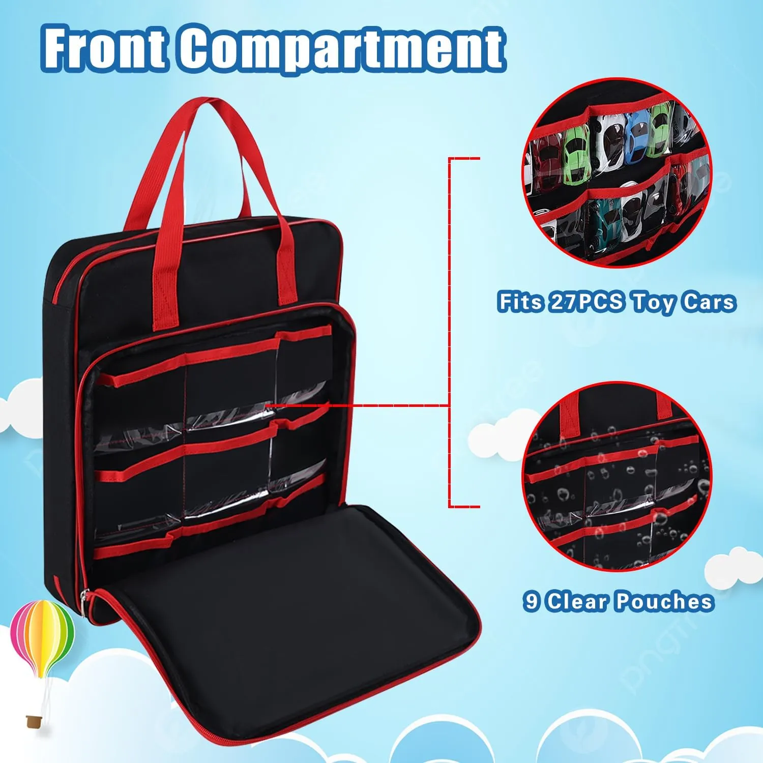 Toy Cars Carrying Case Compatible with Hot Wheels Up to 99pcs, Portable Car Toy Storage Organizer Bag for 1/64 Scale Toy Cars, Matchbox Cars, Dolls, Mini Toys, Bag Only (Red)