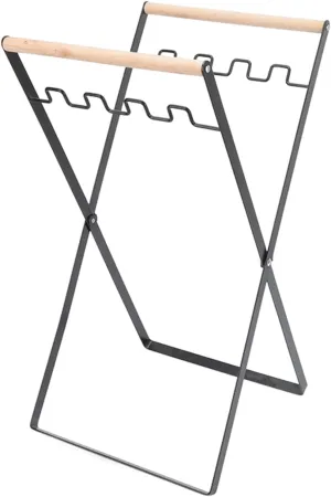 Trash Bag Holder, Lawn Bag Holder Bag Holder Stand with Rubber Wood Handle Iron Trash Bag Holder, Foldable Garbage Bag Stand, Portabl Trash Bag Rack for Indoor Outdoor Use (Black)