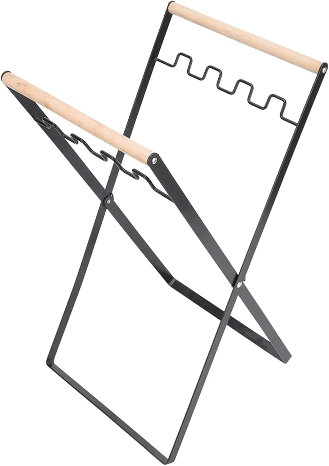 Trash Bag Holder, Lawn Bag Holder Bag Holder Stand with Rubber Wood Handle Iron Trash Bag Holder, Foldable Garbage Bag Stand, Portabl Trash Bag Rack for Indoor Outdoor Use (Black)