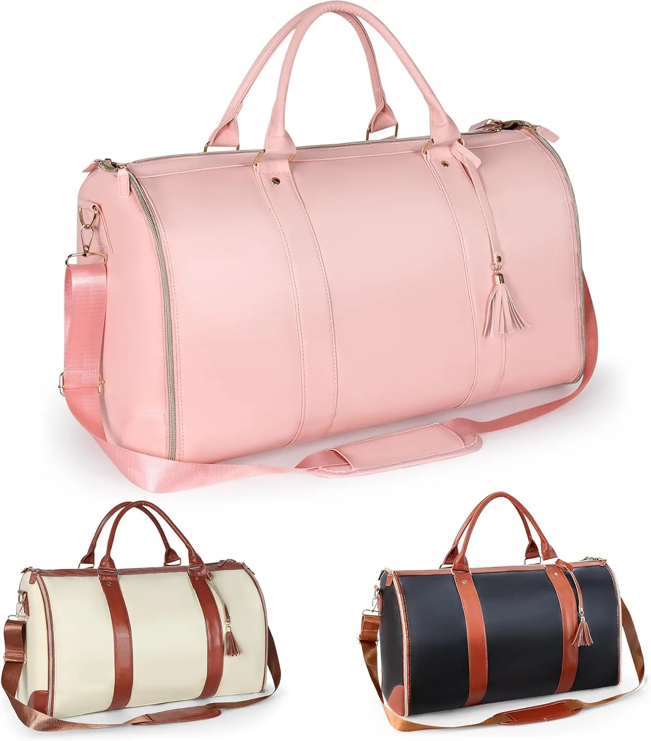 Travel Garment Bag Stylish Large PU Leather Suit Bag Convertible Garment Bags for Travel with Shoe Pouch 2 in 1 Foldable Duffle Bag