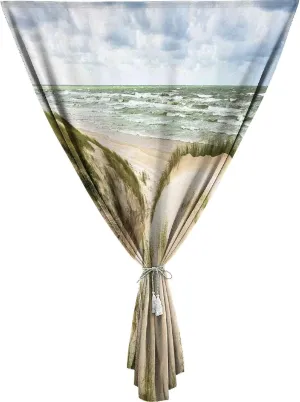 Travel Windows Blackout Curtain, Beach Curtain Shades, Windy Day in the Baltic Seaside Huge Grand Waves Surfing Spot Print Adjustable Temporary Blackout Shades,47W x54L Inches, for Bathroom Bedroom