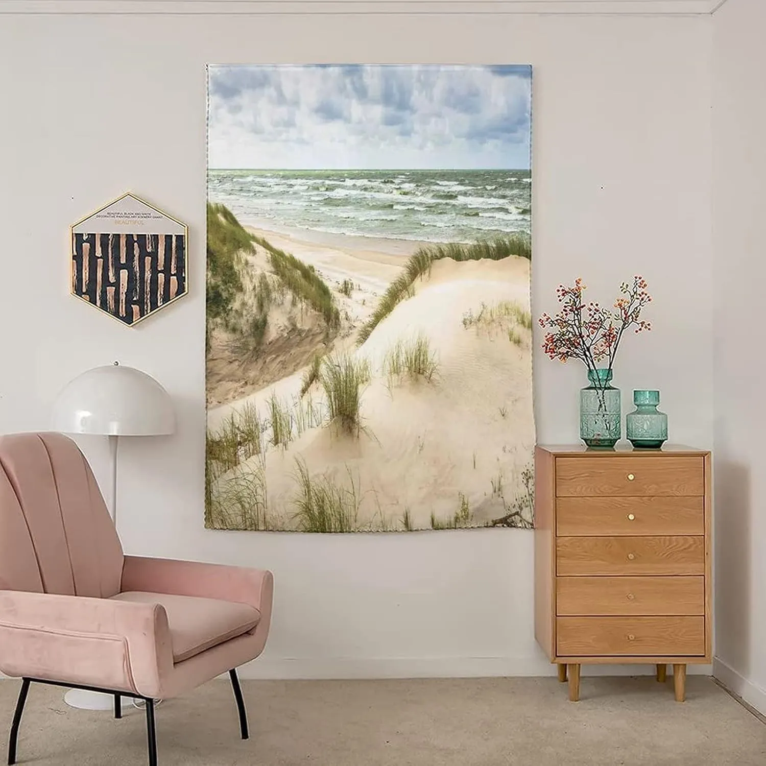 Travel Windows Blackout Curtain, Beach Curtain Shades, Windy Day in the Baltic Seaside Huge Grand Waves Surfing Spot Print Adjustable Temporary Blackout Shades,47W x54L Inches, for Bathroom Bedroom
