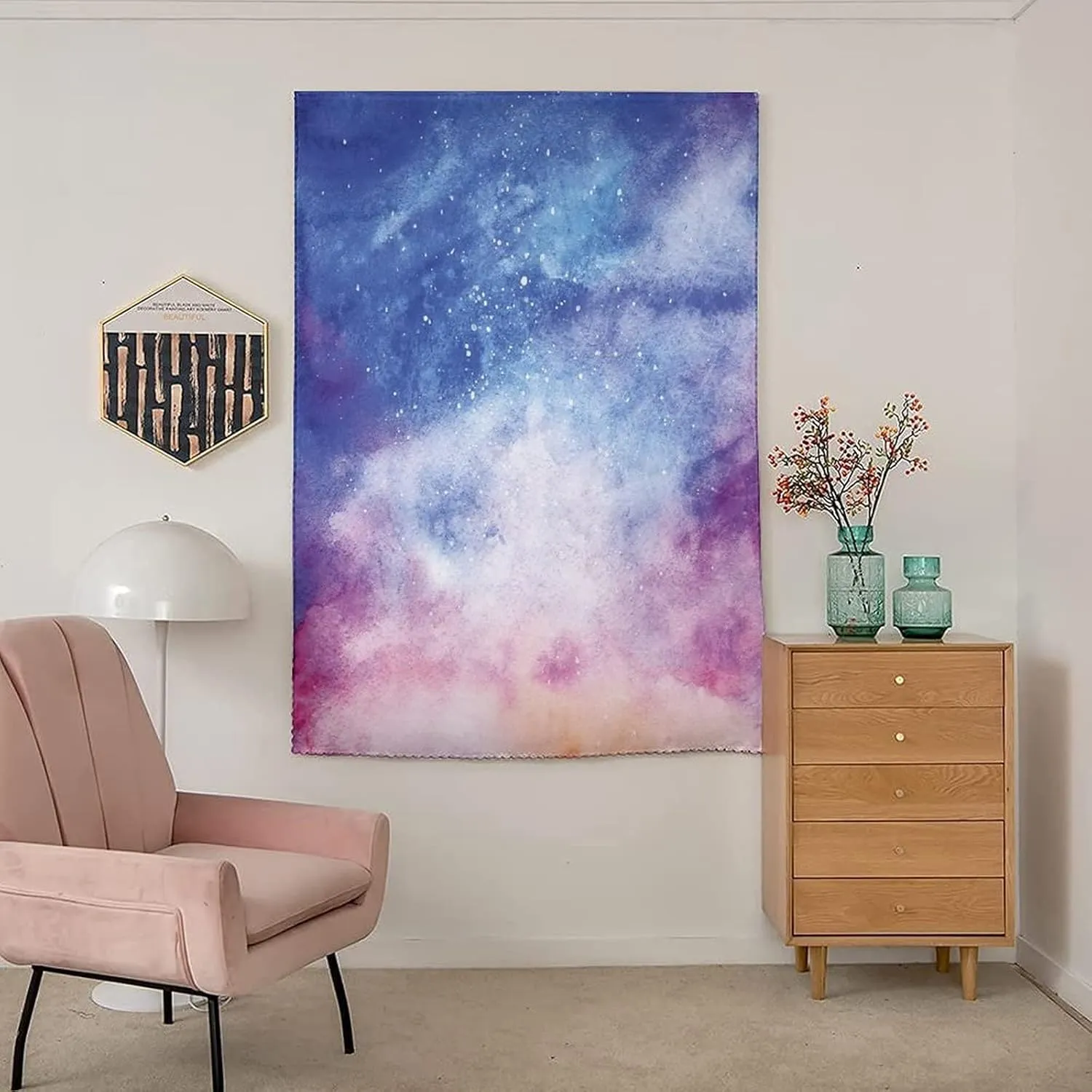 Travel Windows Blackout Curtain, Navy and Blush Curtain Shades, Watercolor Style Starry Space Galaxy Nebula Abstract Print Adjustable Temporary Blackout Shades,24W x40L Inches, for Kids Bedroom