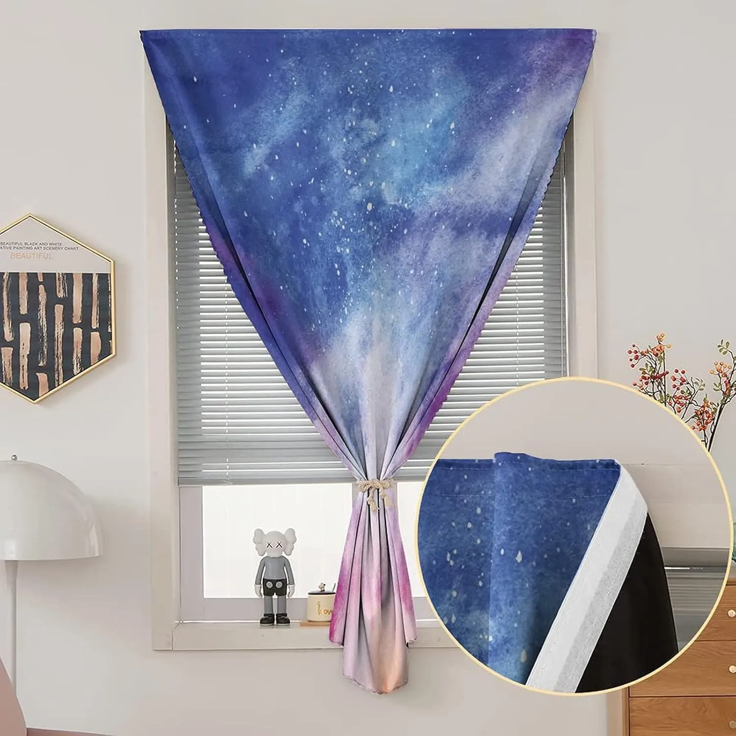 Travel Windows Blackout Curtain, Navy and Blush Curtain Shades, Watercolor Style Starry Space Galaxy Nebula Abstract Print Adjustable Temporary Blackout Shades,24W x40L Inches, for Kids Bedroom