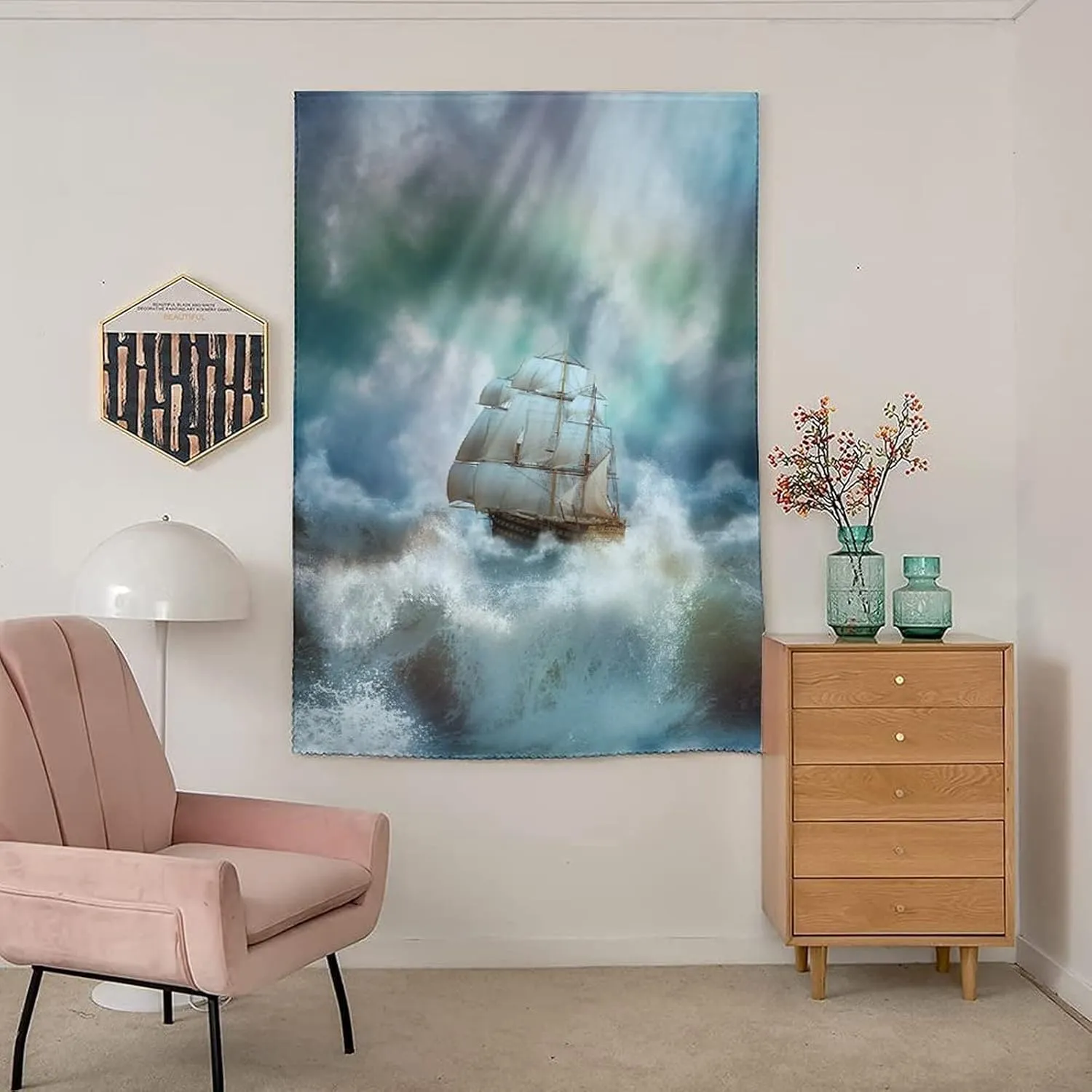 Travel Windows Blackout Curtain, Ocean Curtain Shades, Majestic Nautical Sealife and Pirate Boat Ship on Wavy Deep Sea Print Adjustable Temporary Blackout Shades,24W x40L Inches, for Kitchen Bathroom