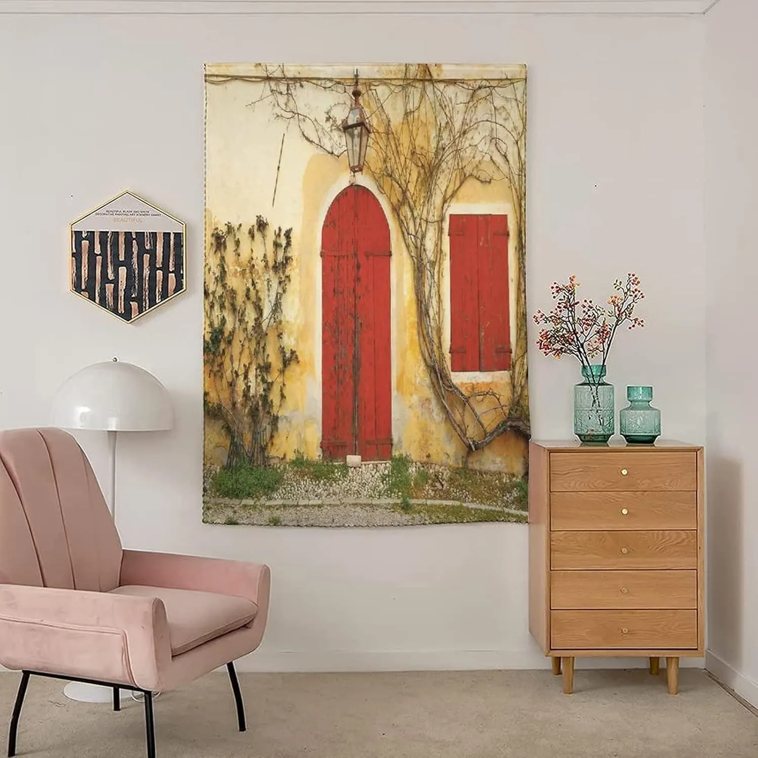 Travel Windows Blackout Curtain, Shutters Curtain Shades, Doorway with Blinded Door and Window Rural Tuscan House Italy Europe Print Adjustable Temporary Blackout Shades,59W x84L Inches, for Bathroom