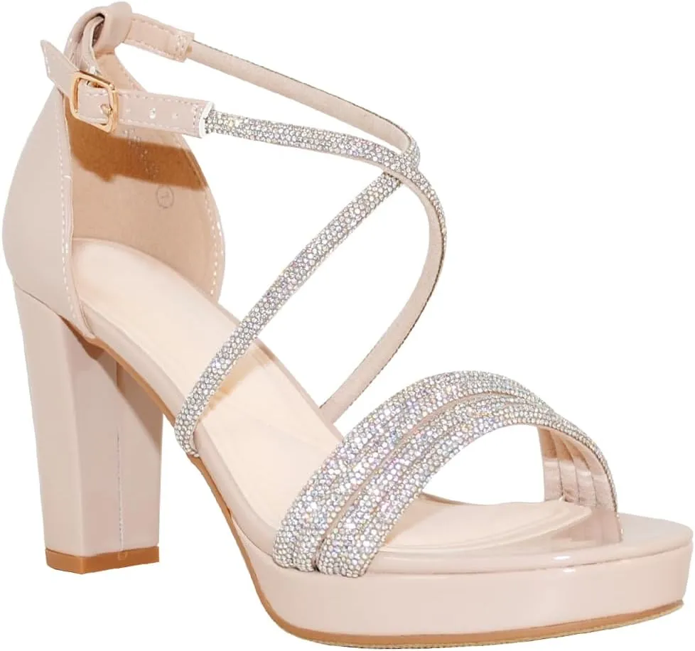 TRENDSUP Women's Hi-Chunk High Heel Pump Sandals