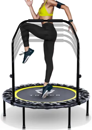 Tribes Foldable Mini Trampoline for Adults and Kids, Rebounder with Adjustable Bar and Nonslip Feet, 330lbs Max Capacity, Indoor Outdoor Fitness Equipment