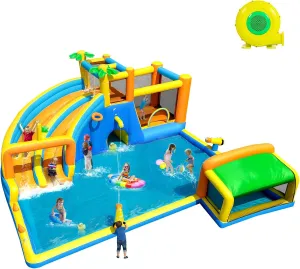 Ultra Inflatable Water Slide,19.2x18.7FT Mega Bounce House Water Park with Dual Slides,Huge Splash Pool,Climbing Wall,750W Blower,Basket-Rim,Football Gate,Water Cannon,Great Party Gift for Kids