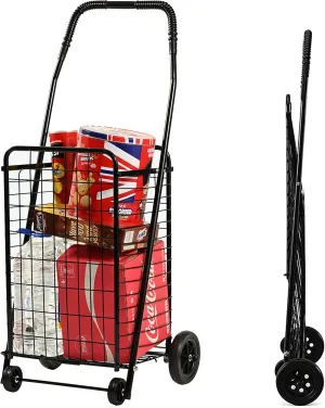 Utility Cart with Wheels to be Used as a Shopping Cart, Grocery Cart, Laundry Cart and Stair Climber Cart, Weighs 7.5 Pounds but Holds up to 90 Pounds, Compact and Foldable, Black
