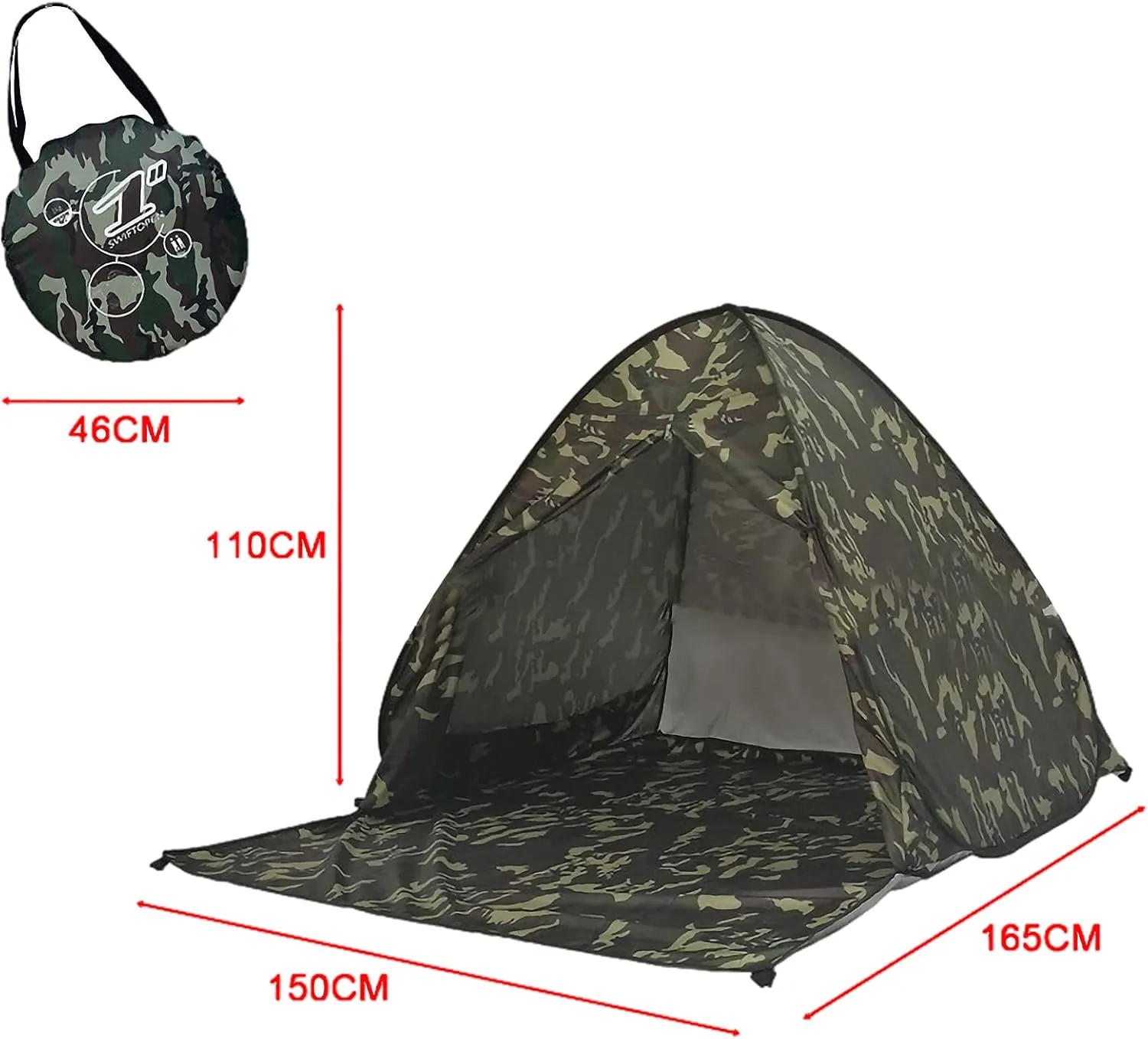 UV-Protection Pop-Up Beach Tent Portable Foldable Quick Set-Up Sun Shelter Cover with Zipper Door