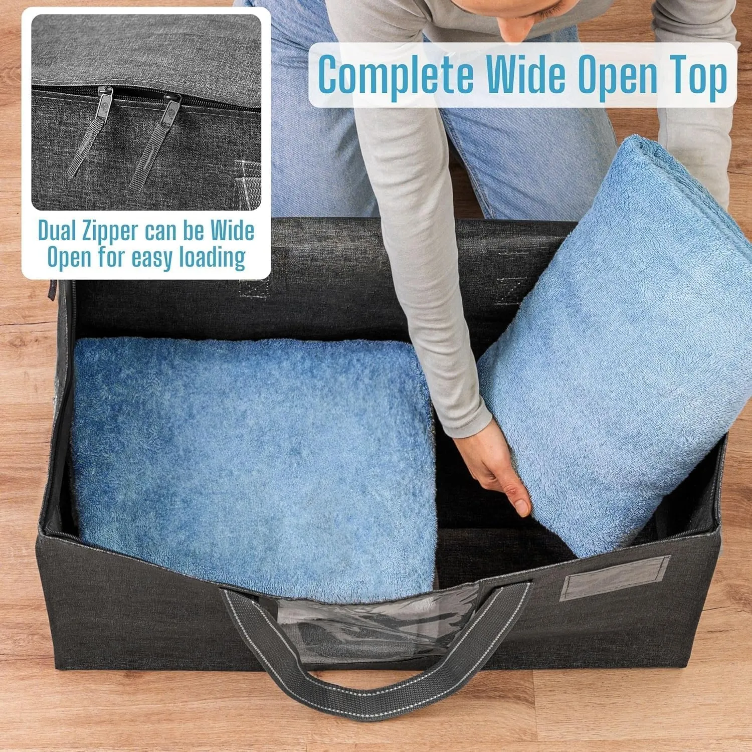 VENO 8 Pack Moving Bags, Comforter and Blanket Storage Bags for Closet, Moving Boxes, Boxes with Lids Alternative, College Dorm Packing Supplies, Foldable Heavy-Duty Tote with Window (Gray, 8 Pack)