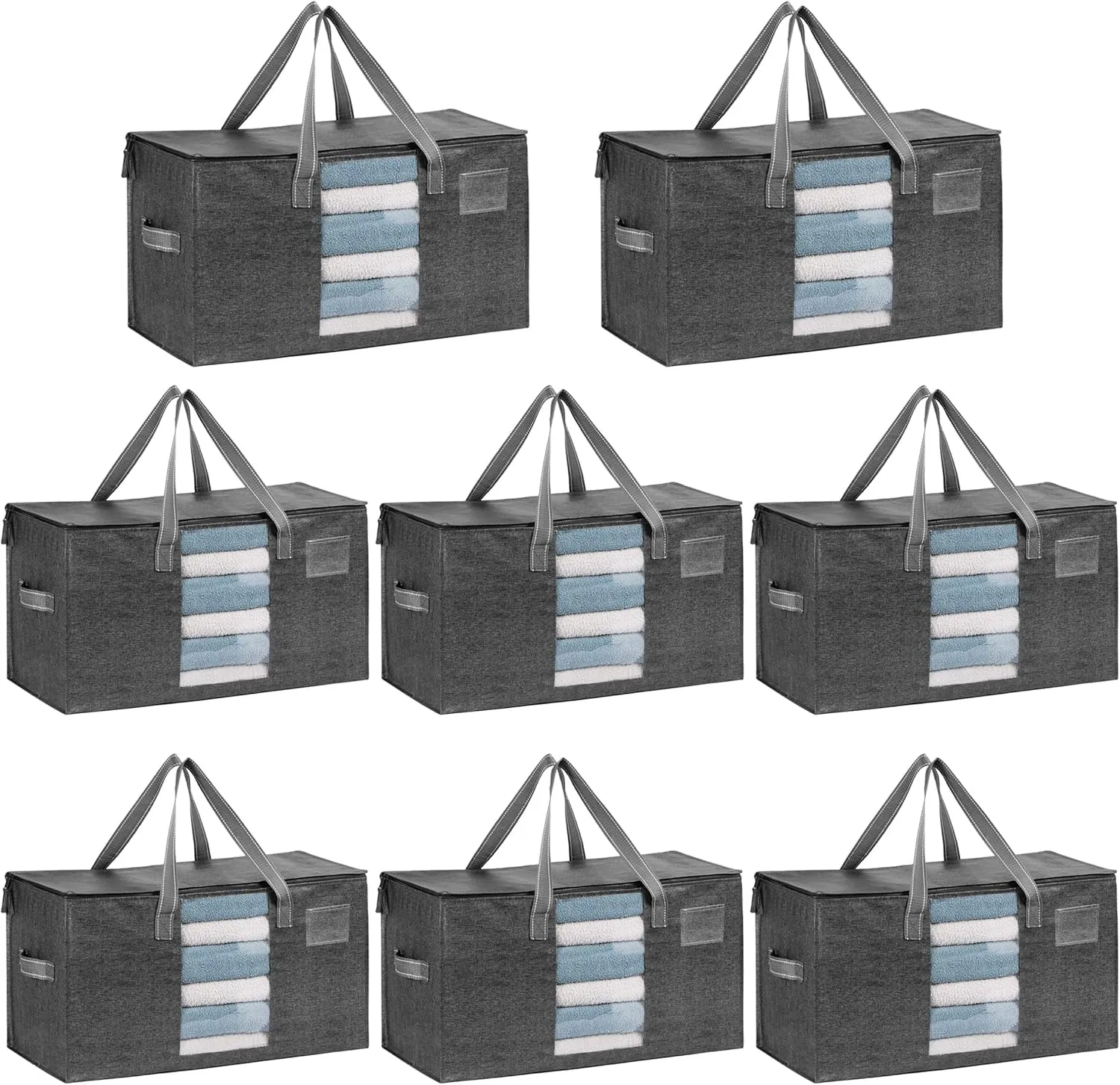 VENO 8 Pack Moving Bags, Comforter and Blanket Storage Bags for Closet, Moving Boxes, Boxes with Lids Alternative, College Dorm Packing Supplies, Foldable Heavy-Duty Tote with Window (Gray, 8 Pack)