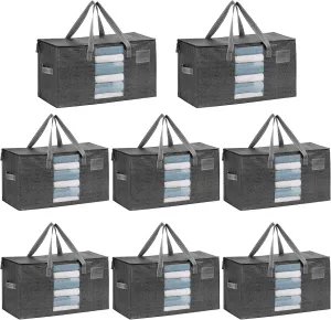 VENO 8 Pack Moving Bags, Comforter and Blanket Storage Bags for Closet, Moving Boxes, Boxes with Lids Alternative, College Dorm Packing Supplies, Foldable Heavy-Duty Tote with Window (Gray, 8 Pack)