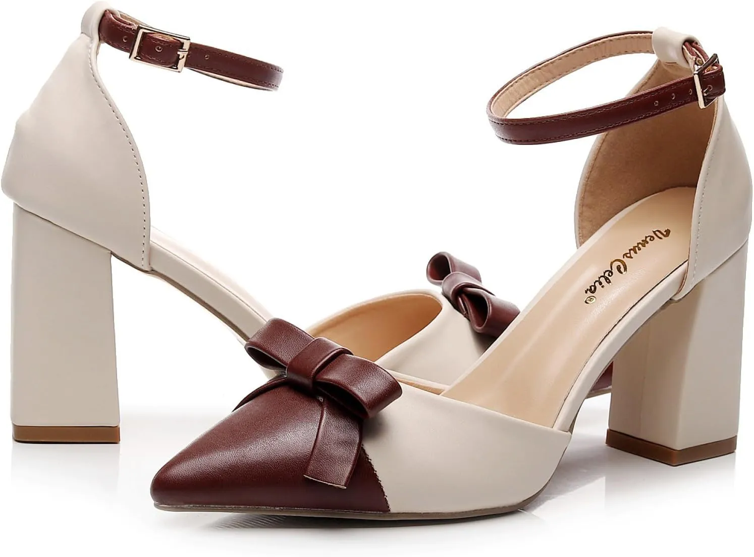 VenusCelia Women's Brightest Strap Pump Block Heel Shoe