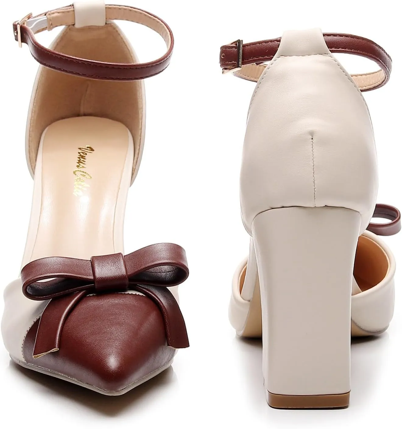 VenusCelia Women's Brightest Strap Pump Block Heel Shoe