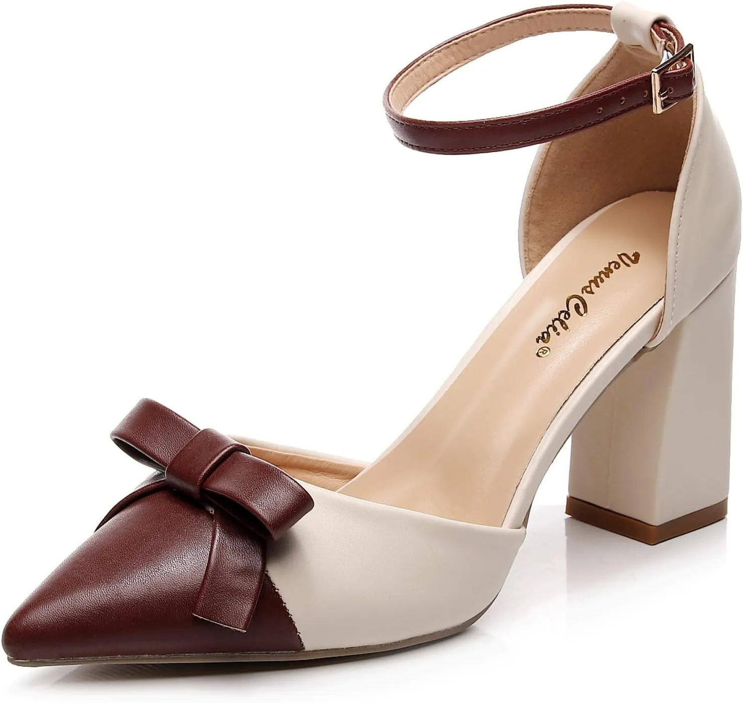 VenusCelia Women's Brightest Strap Pump Block Heel Shoe