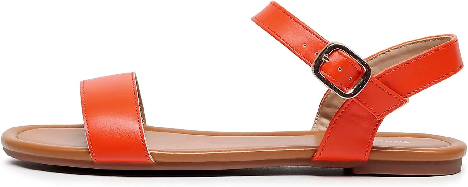 VenusCelia Women's Plain Strap Wide Flat Sandal