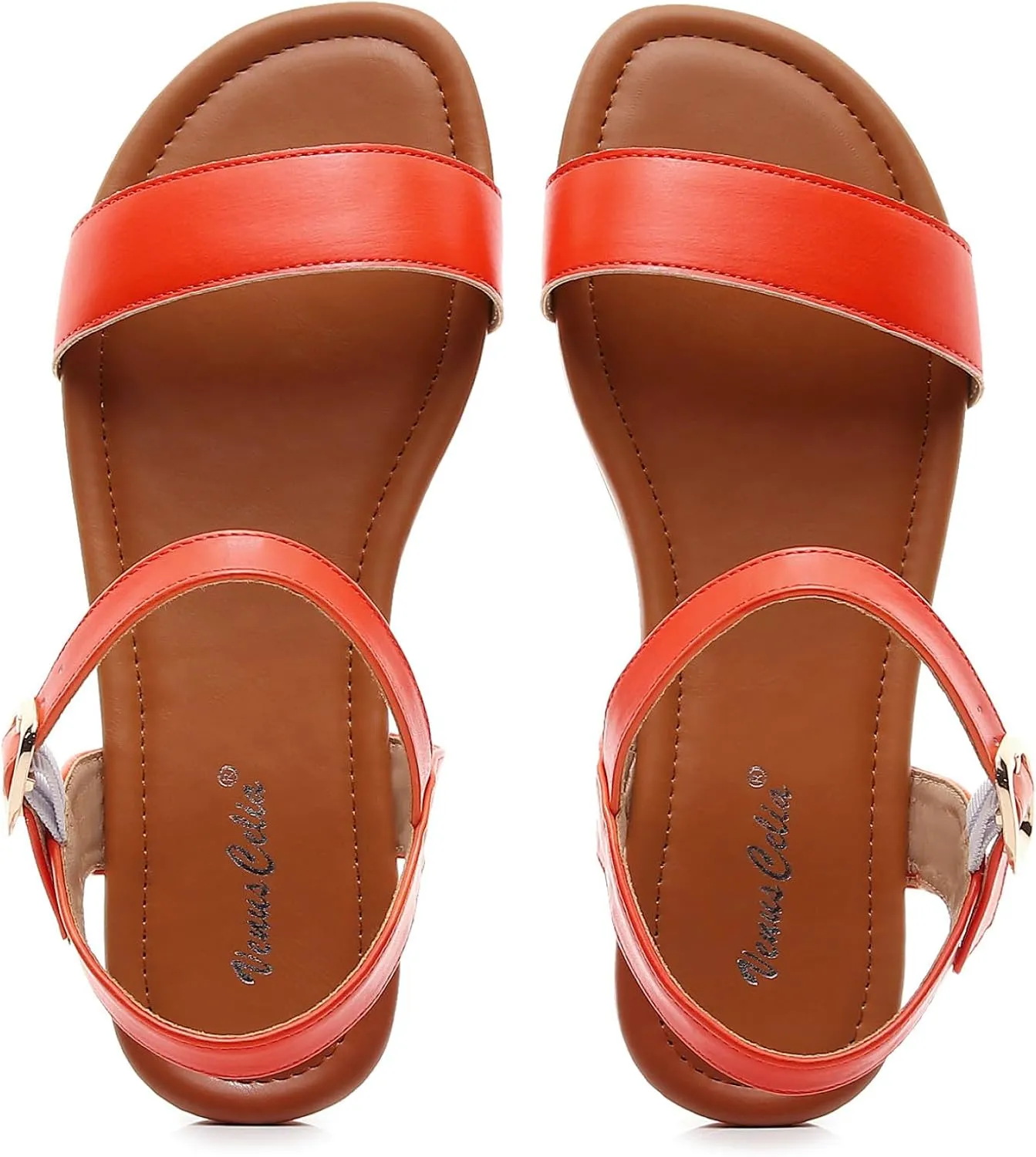VenusCelia Women's Plain Strap Wide Flat Sandal