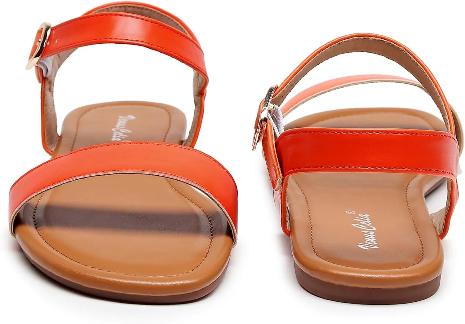 VenusCelia Women's Plain Strap Wide Flat Sandal