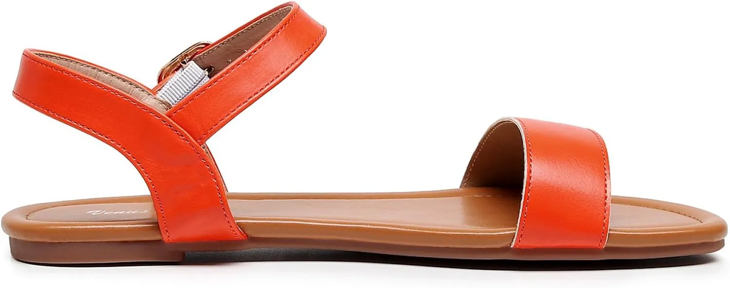 VenusCelia Women's Plain Strap Wide Flat Sandal