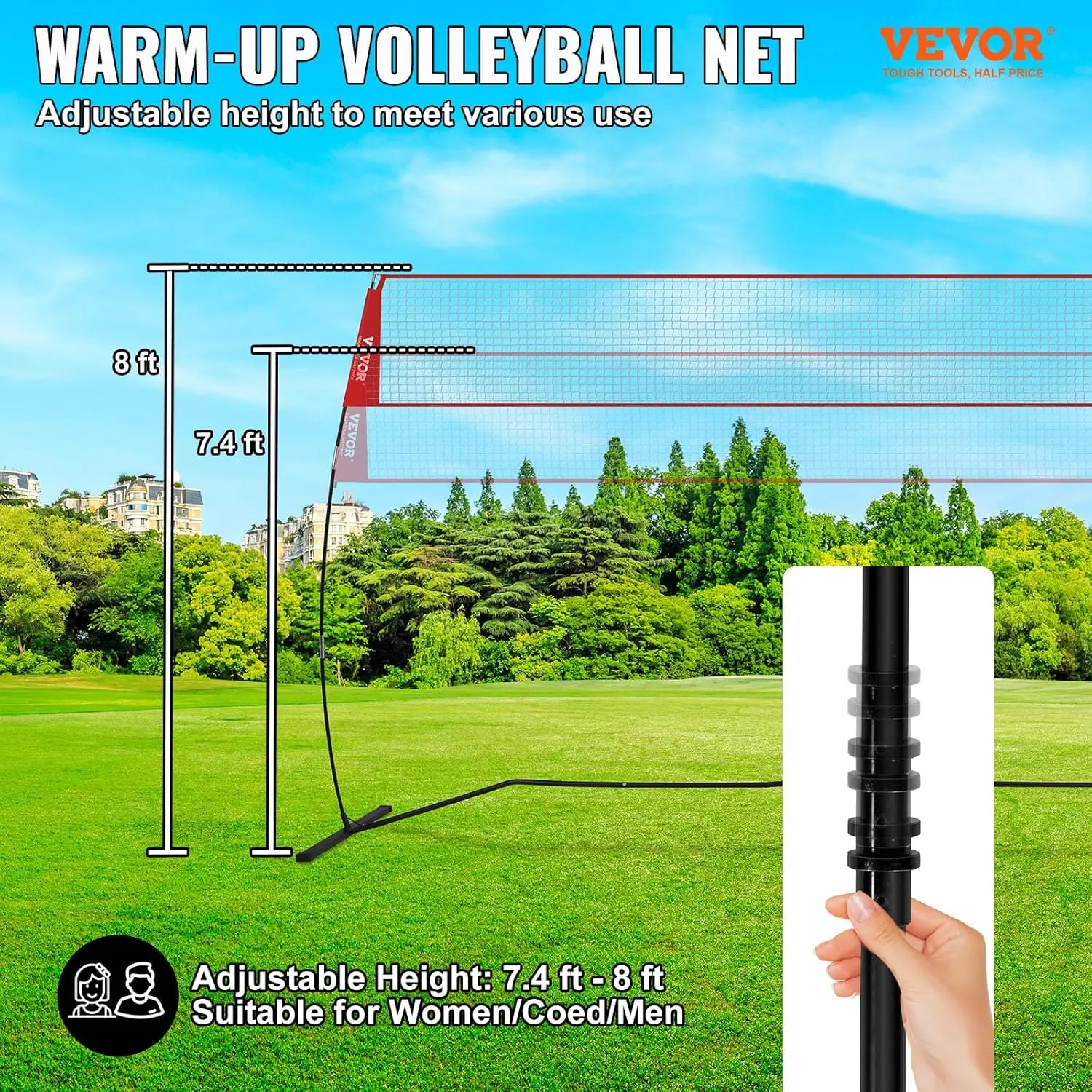 VEVOR Volleyball Training Net System,8 * 11/12 * 11ft/Pitching Practice/Spiking Practice/14 Net,Portable Net Station, Easy Setup Indoor Outdoor Target Net for Serving Spiking Setting