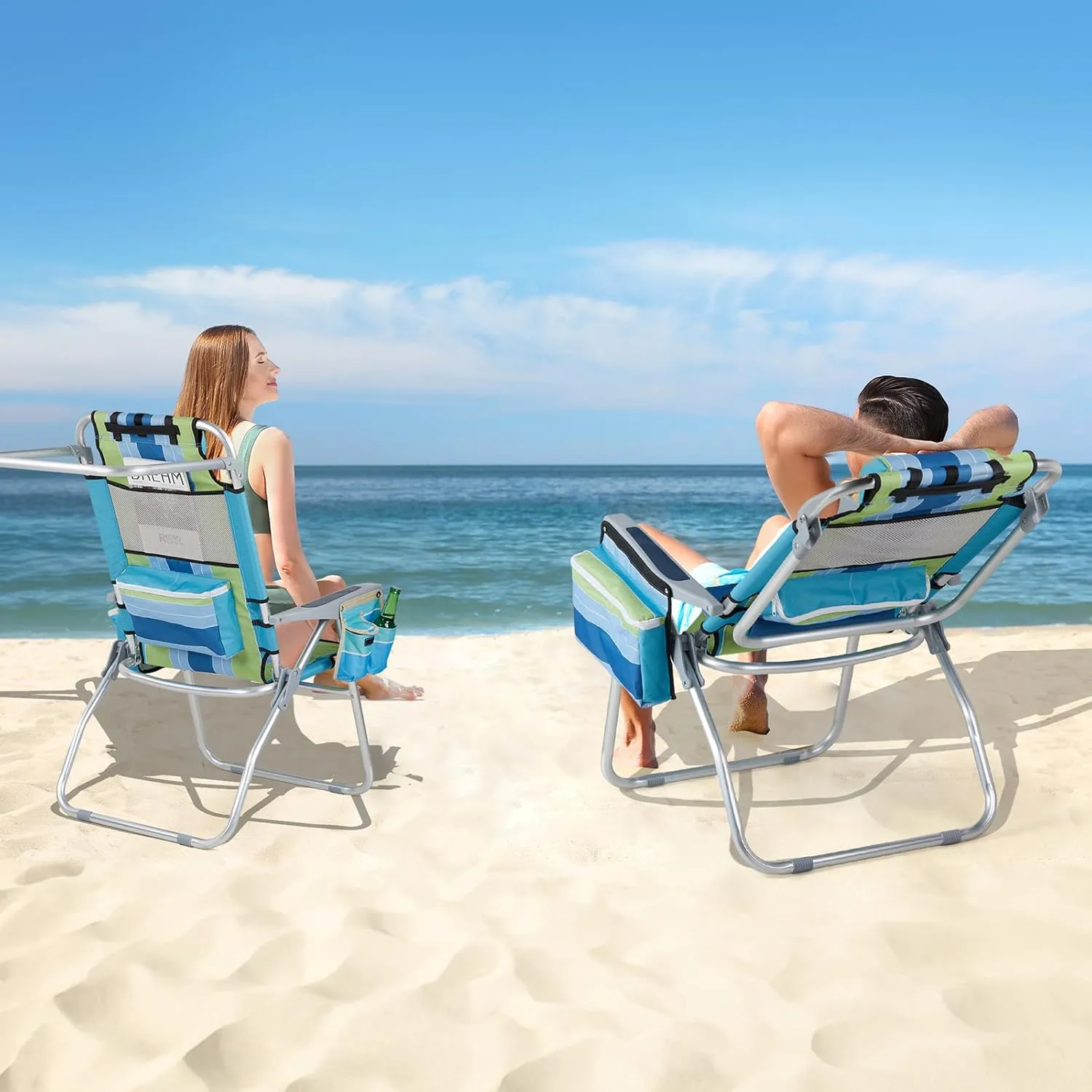 VINGLI Tall Beach Chair 1 Pack, with 5-Position, Cooler Bag, Cup Holders, Towel Bar, Lightweight Folding Beach Camping Chairs for Adults
