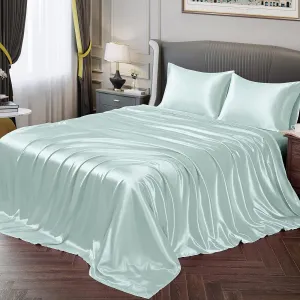 Vonty Satin Sheets Queen Silky Soft Satin Bed Sheets Ice Blue Sheet Set, 1 Deep Pocket Fitted Sheet   1 Flat Sheet   2 Pillowcases