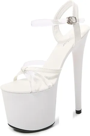 Vujkliy Women's Sandals Round Toe Platform Pump Buckle Stiletto Sandals Sexy Catwalk Nightclub Striptease Plus Size 20 CM/7.87IN Fashion Sandals