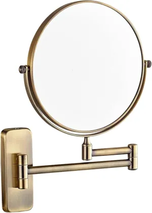 Wall Mounted Makeup Mirror, 360° Rotatable, Nickel Finish, Extendable Folding Arm, Magnification Shaving Mirror(Brass)
