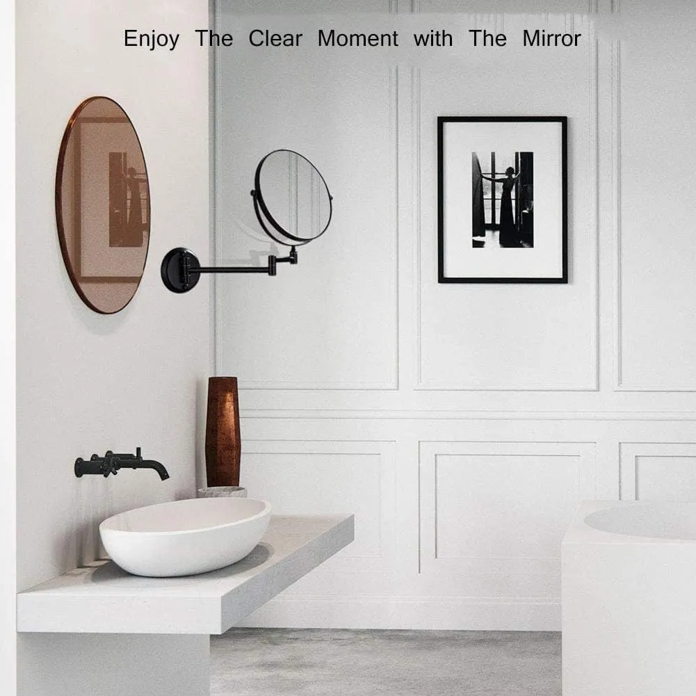 Wall Mounted Makeup Mirror, 8-Inch Two-Sided Extension Wall Mount Mirror with Magnification, 360 Degree Swivel Rotation, 11.1-Inch Extension, USB Rech