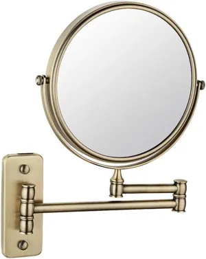 Wall Mounted Makeup Mirror, 8-Inch Two-Sided Swivel Wall Mount Mirror with Magnification, 360 Degree Swivel, No Light, 6.9-Inch Extension, Antique Color, for Bathroom(5X)