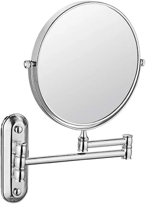 Wall Mounted Makeup Mirror, Premium 8'' Two-Sided Bathroom Vanity Mirror with Magnification, Extendable Arm, 360 Degree Swivel, Round, for Bathroom(Silver,5X)