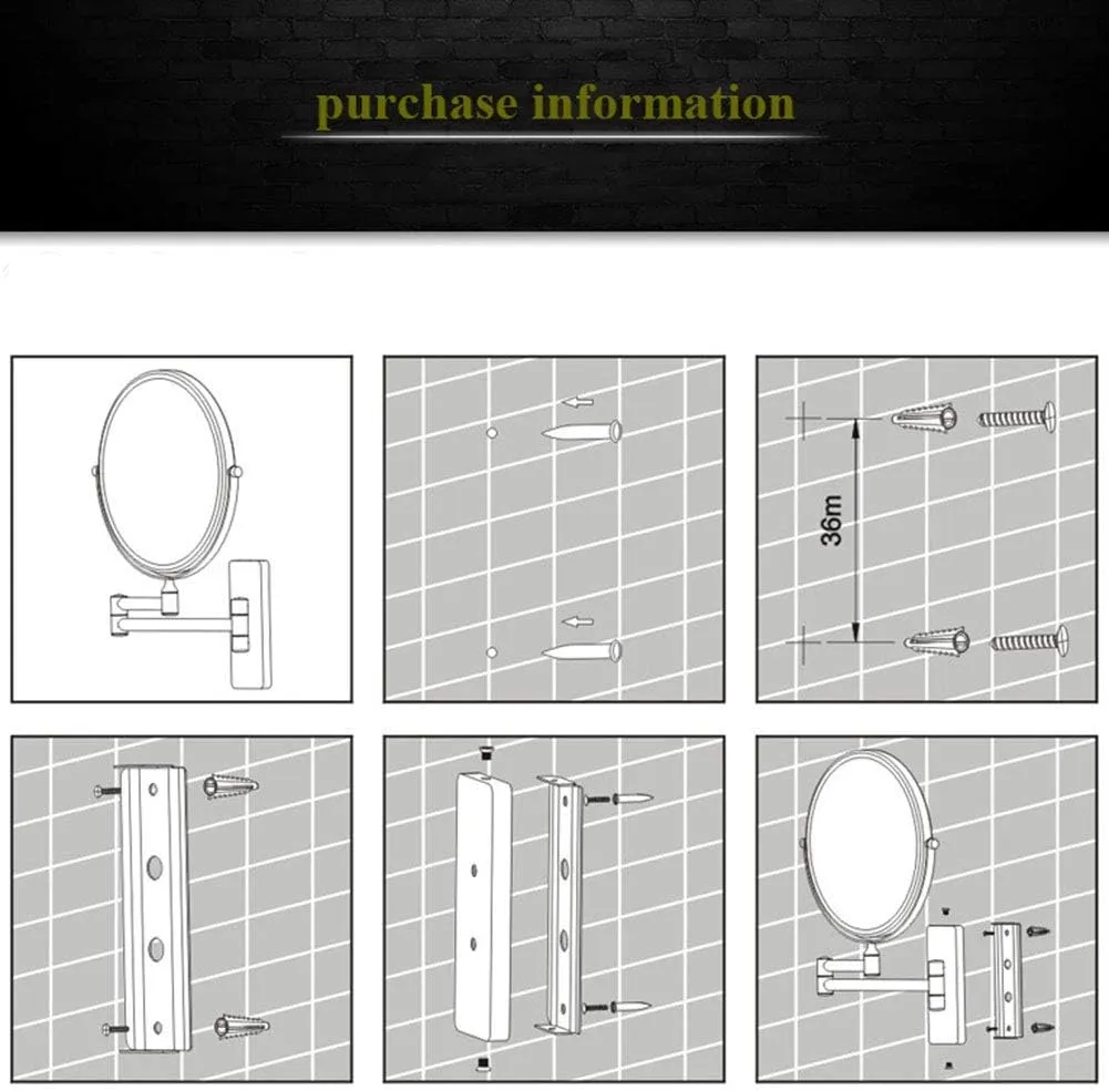 Wall Mounted Makeup Mirror, Premium 8'' Two-Sided Bathroom Vanity Mirror with Magnification, Extendable Arm, 360 Degree Swivel, Round, for Bathroom(Silver,5X)