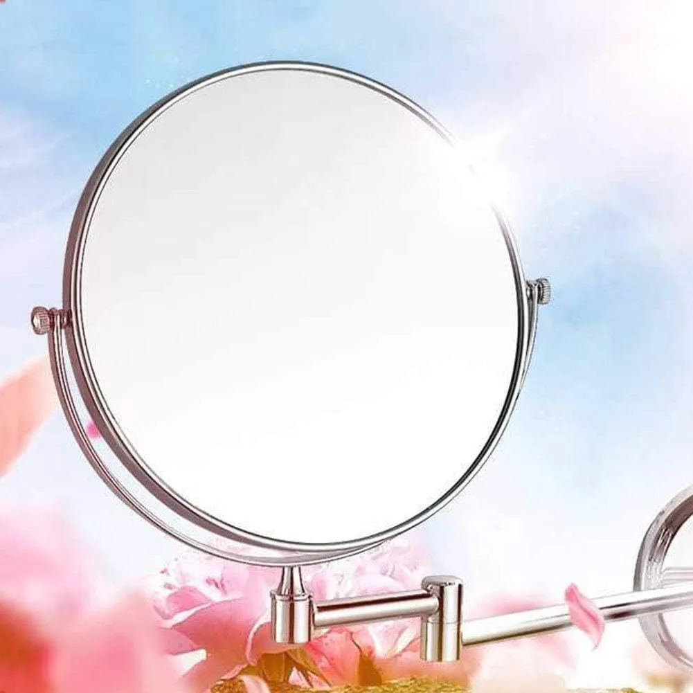 Wall Mounted Makeup Mirror, Premium 8'' Two-Sided Bathroom Vanity Mirror with Magnification, Extendable Arm, 360 Degree Swivel, Round, for Bathroom(Silver,5X)