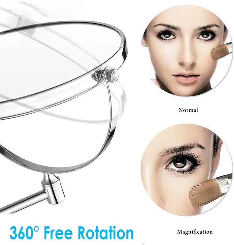 Wall Mounted Makeup Mirror, Premium 8'' Two-Sided Bathroom Vanity Mirror with Magnification, Extendable Arm, 360 Degree Swivel, Round, for Bathroom(Silver,5X)