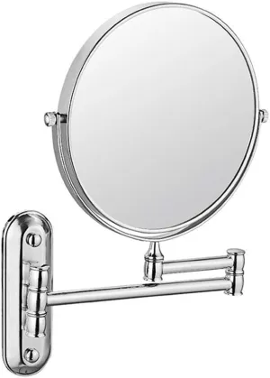 Wall Mounted Makeup Mirror, Premium 8'' Two-Sided Bathroom Vanity Mirror with Magnification, Extendable Arm, 360 Degree Swivel, Round, for Bathroom(Silver,5X)