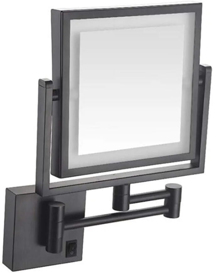 Wall Mounted Makeup Mirror Vanity Mirror Led Lighted with 3X Magnification Square Double-Sided Shaving Mirror 360° Rotation Extendable and Black Finished for Bathroom, Spa and Hotel