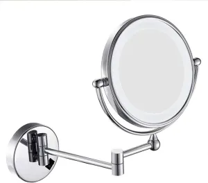 Wall Mounted Makeup Mirror with LED Lighted, Makeup Mirror with Magnification, 360 Degree Swivel, Two-Sided Extendable, No Need to Punch Holes to Install, for Bathroom ( Color : Silver , Size : 10x )