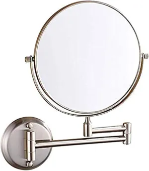 Wall Mounted Mirror Travel Cosmetic Mirror Hd Flat Mirror Round Make Up Mirror 360 Rotation for Makeup Shaving (Color : Bronze) (Nickel)