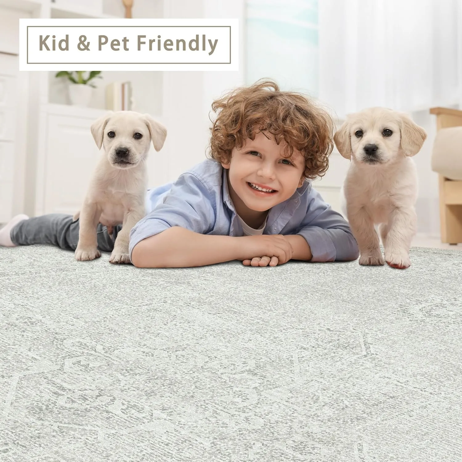 Washable Rugs 5x7 Area Rugs for Living Room,Bedroom,Large Carpets,Ultra Soft Faux Wool Retro Dining Room Rug,Non Slip&Non-Shedding Low Pile Vintage Rugs for Home Office,Concrete Grey