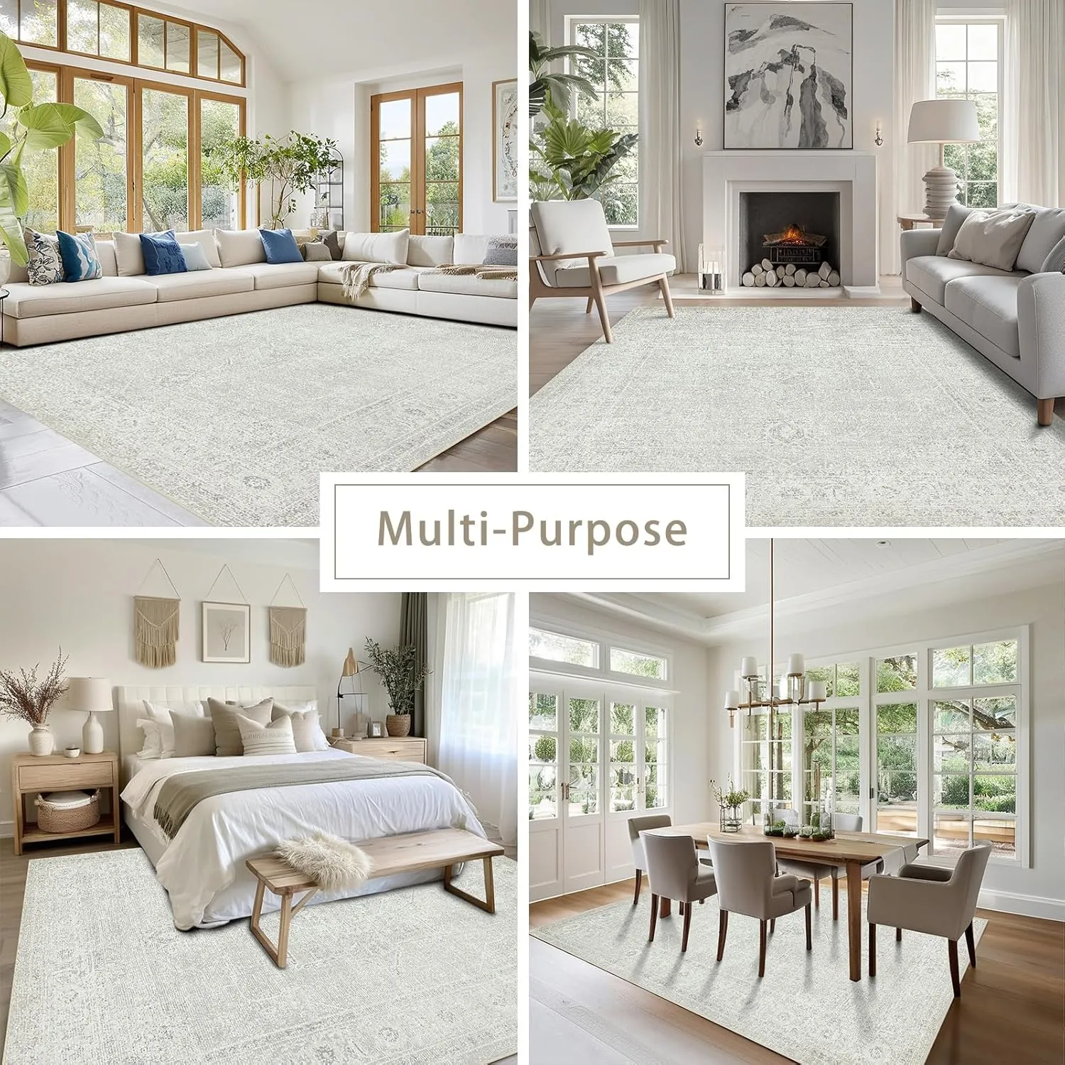 Washable Rugs 5x7 Area Rugs for Living Room,Bedroom,Large Carpets,Ultra Soft Faux Wool Retro Dining Room Rug,Non Slip&Non-Shedding Low Pile Vintage Rugs for Home Office,Concrete Grey